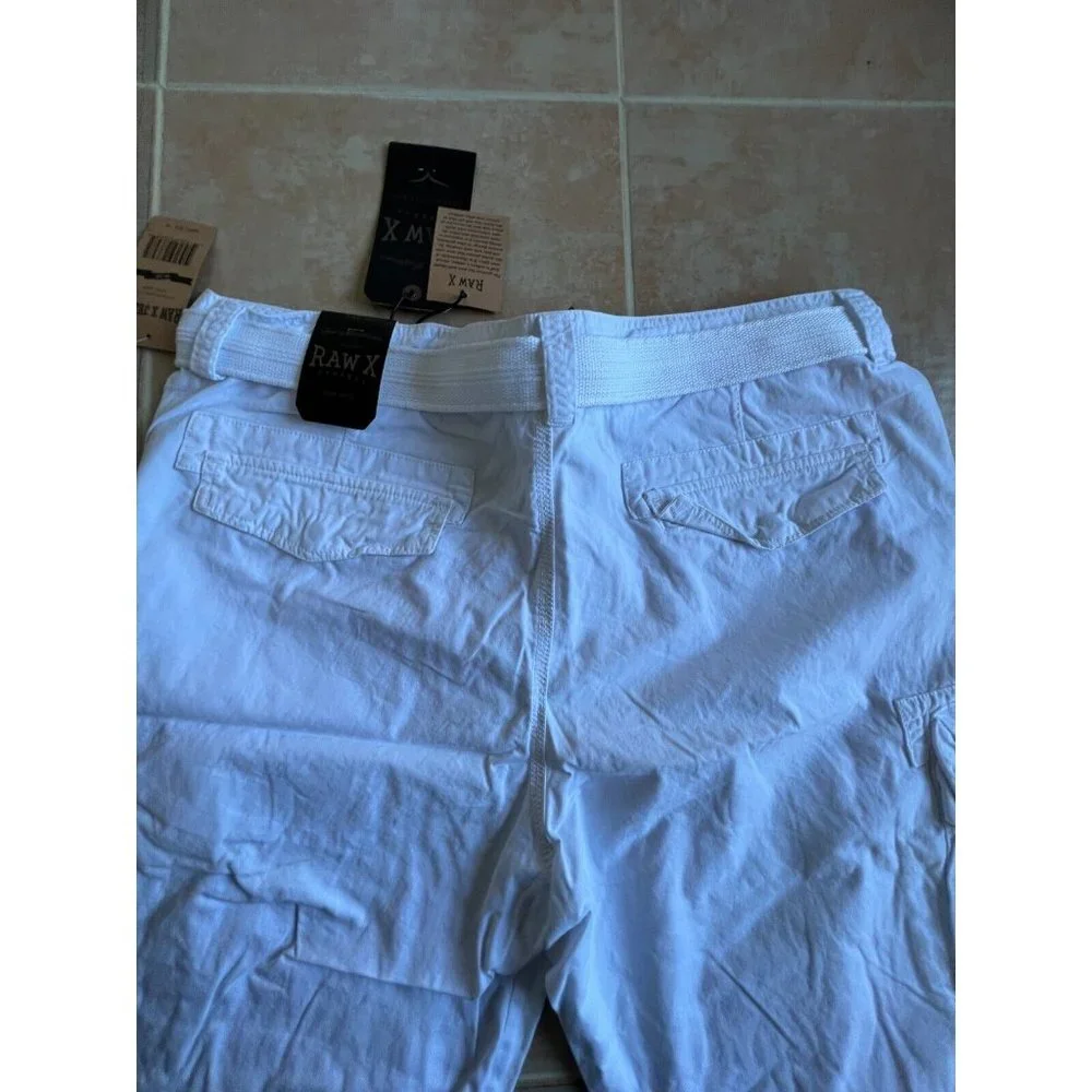 RawX Regular-Fit Belted White Cargo Shorts‎ Tailored Men size 38